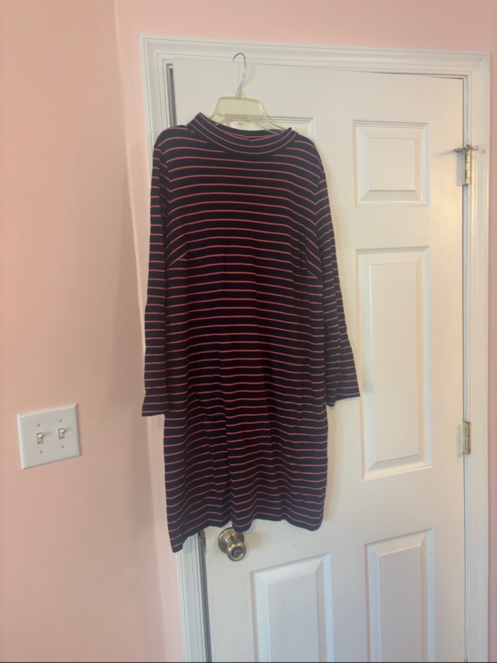 J. Jill Blue with Pink Stripe Long Sleeve Shift Dress